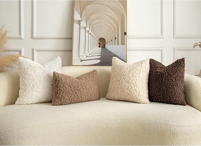 Pack of 2 Curly Teddy Wool Faux Fur Throw Pillow Covers Fuzzy Accent Soft - Image 4