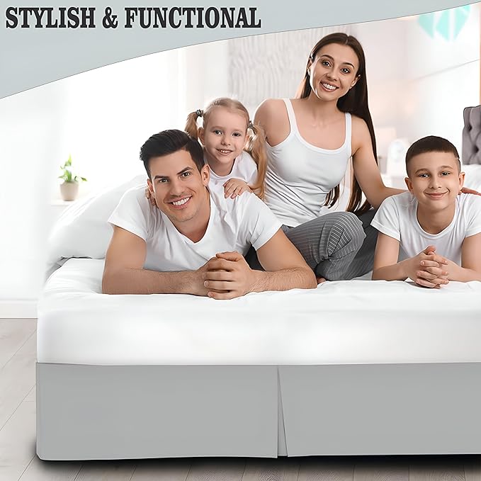 Pleated Bed Skirt Queen Size, Split Corners, Wrinkle-Resistant Microfiber - Image 5