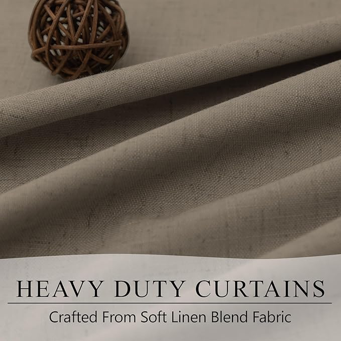 Brown Blackout Curtains 90 Inch Length Thick Linen Patio Drapes - Image 3