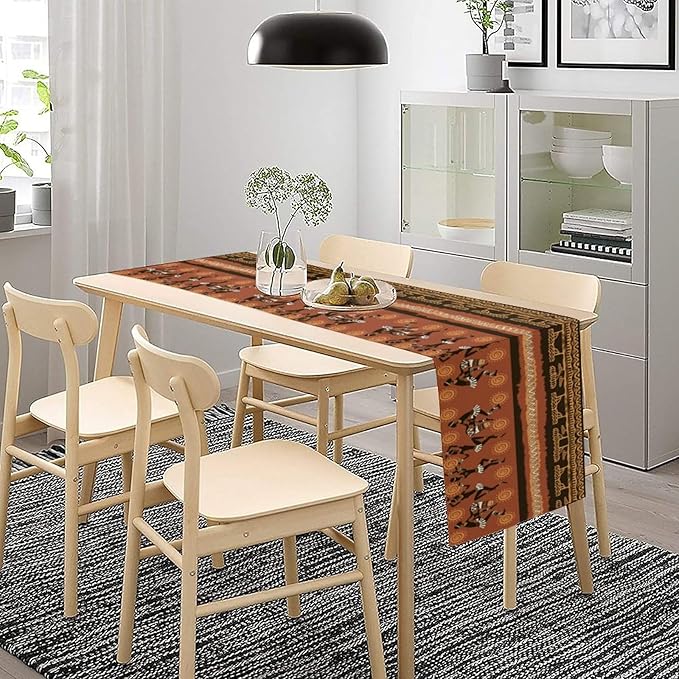 African Native Indigenous Table Runner, Abstract Geometry Ancient Art Folk - Image 8