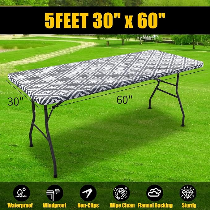 Smiry Rectangle Picnic Table Cloth, Waterproof Elastic Fitted Outdoor - Image 7