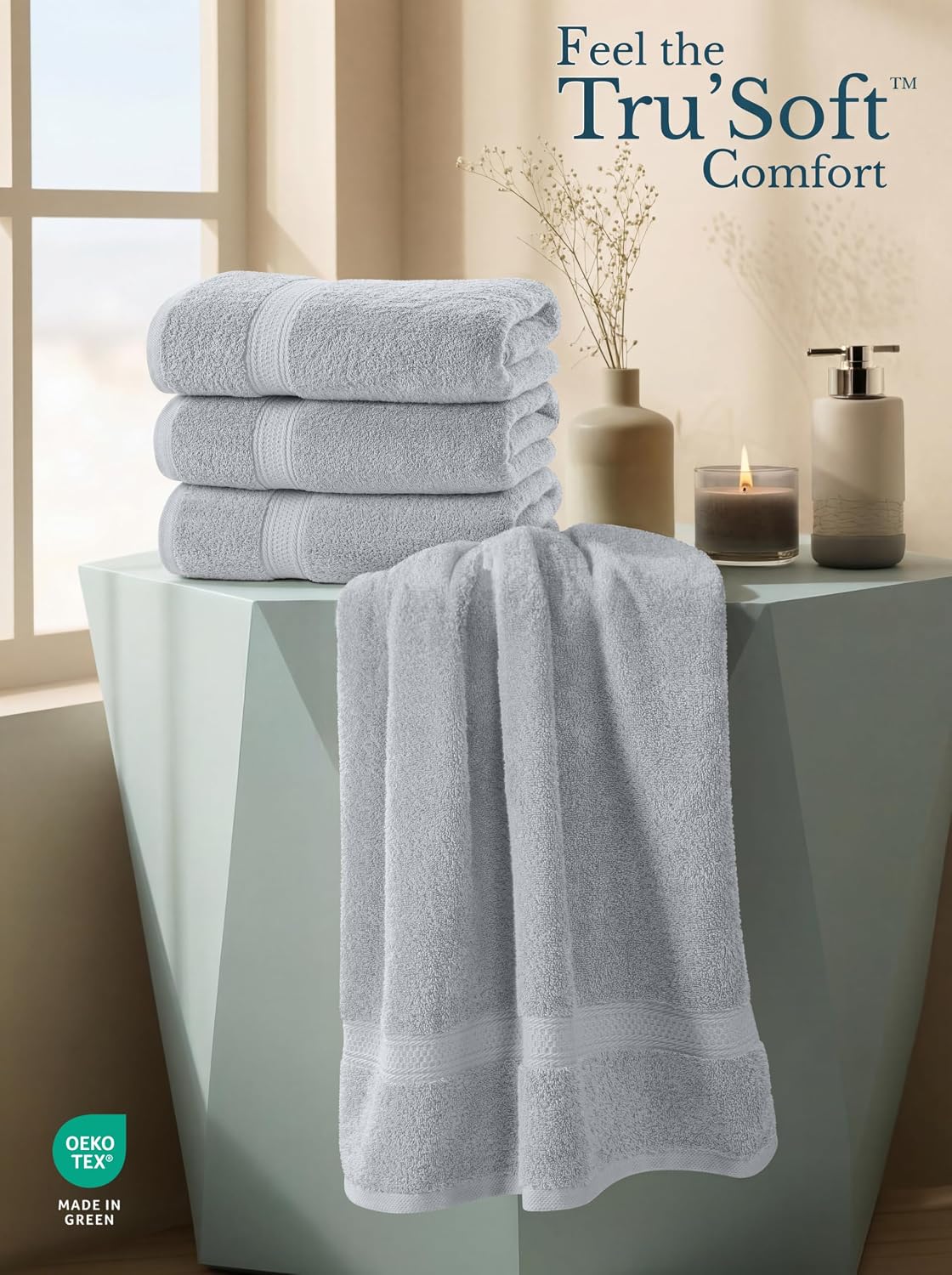 utopia towels 4 pack premium bath towels 27x54, side view