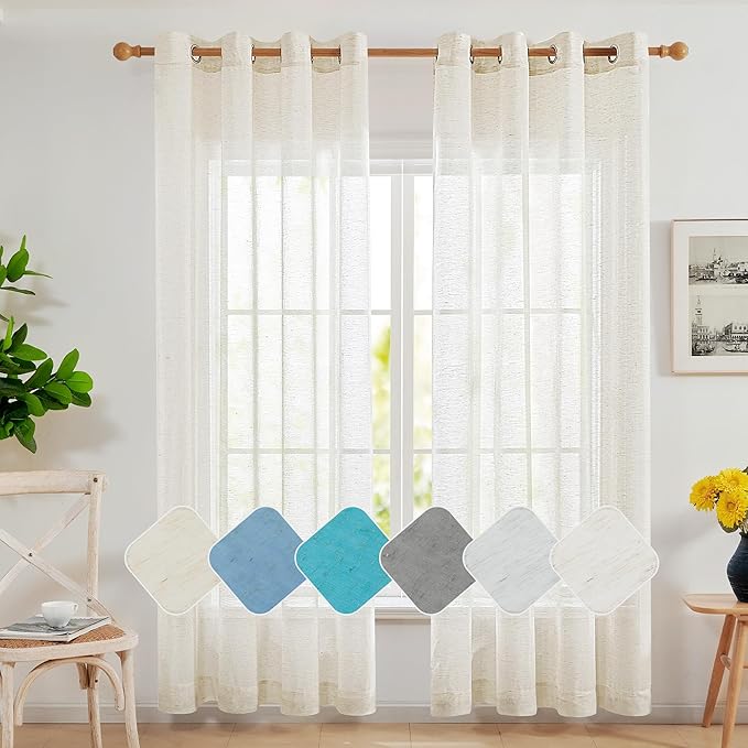 Deconovo Linen-Feel Sheer Curtains, 2 Panels Set, Grommet Top, Sustainable by Deconovo