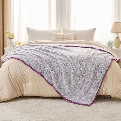 EMME Soft Sherpa Fleece Blanket Reversible Plush Fluffy Large Blanket, Light - Image 3