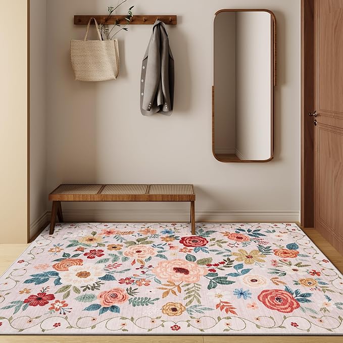 DUKINO 4x6 Feet Office Chair Mat, Lightweight Non Slip Washable Floral Area Rug - Image 6
