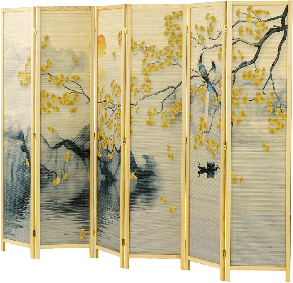 MyGift 6 Panel Bamboo Room Divider, Dual Sided Asian-Inspired Artwork