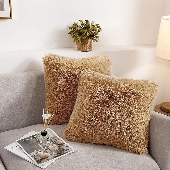 XeGe Soft Faux Fur Throw Pillow Covers, Luxury Fluffy Cushion Covers, Shaggy by XeGe