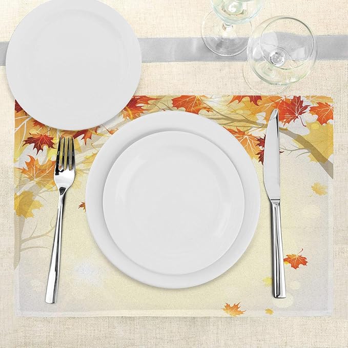 Ambesonne Fall Place Mats Set of 4, Soft Image of Faded Shedding Fall Leaves - Image 3
