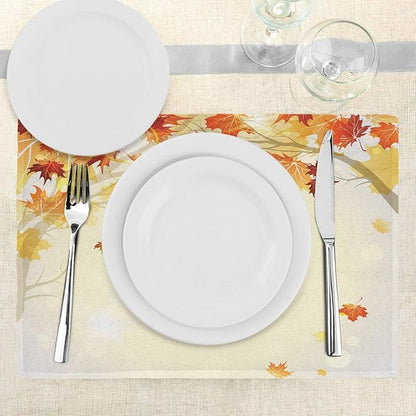 Ambesonne Fall Place Mats Set of 4, Soft Image of Faded Shedding Fall Leaves - Image 3