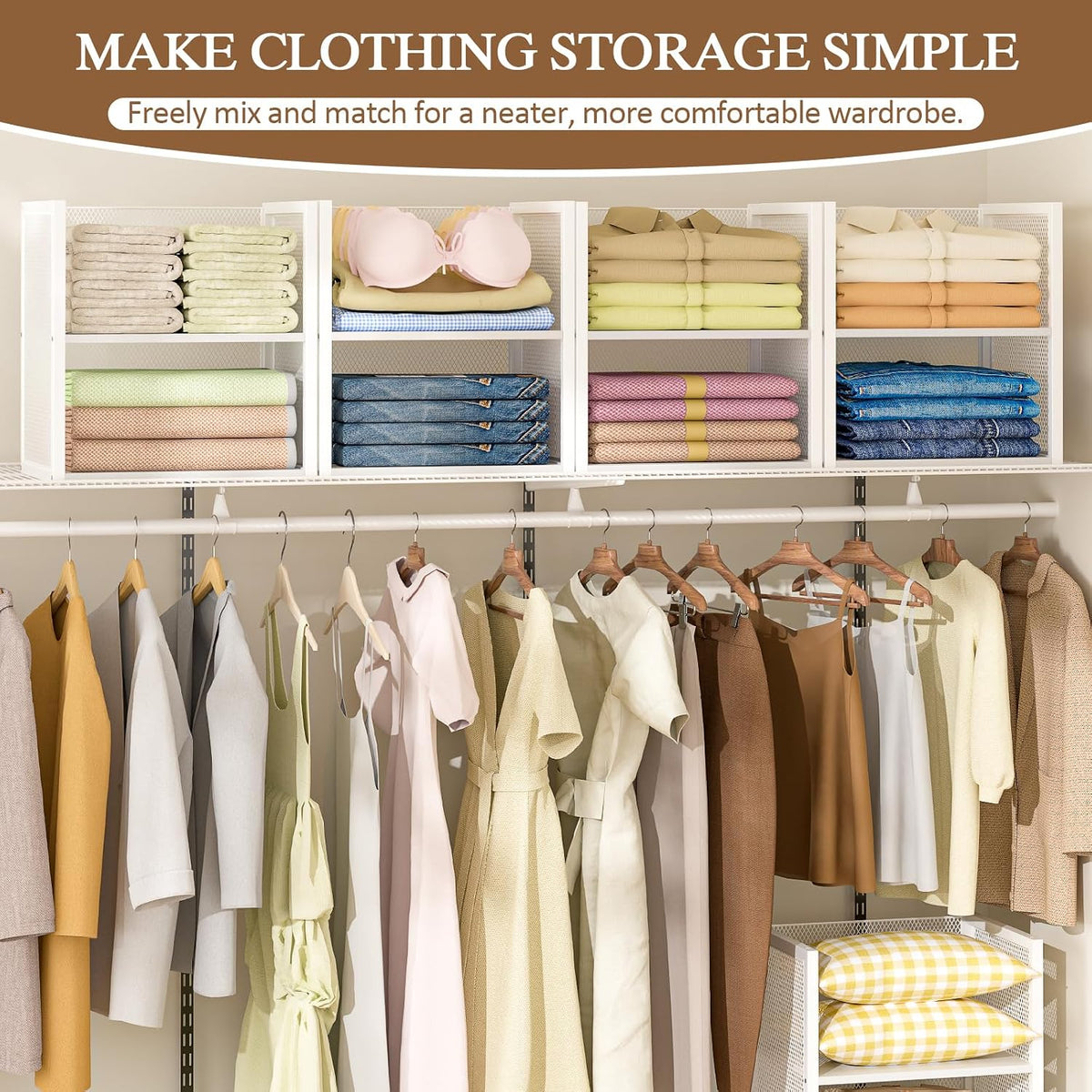 4-tier stackable closet organizers and storage basket, wire, side view