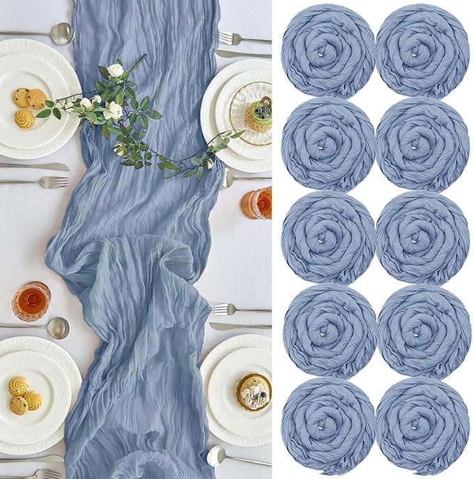 IVAPUPU 10 Pcs Cheesecloth Table Runner - 10ft Dusty Blue Boho Gauze Cheese by IVAPUPU