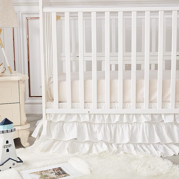Brandream Crib Skirt Triple Layer Cotton Nursery Bed Skirt - Image 3