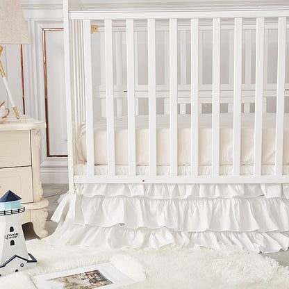 Brandream Crib Skirt Triple Layer Cotton Nursery Bed Skirt - Image 3