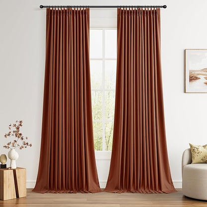 Pinch Pleated Linen 100% Blackout Curtains 108 Inch Long Floor to Ceiling by Joywell
