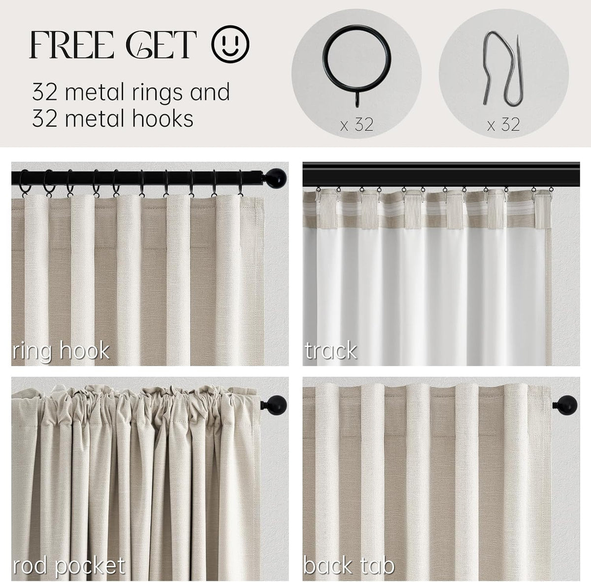 topfinel linen blackout curtains 96 inch long, boho showing dimensions