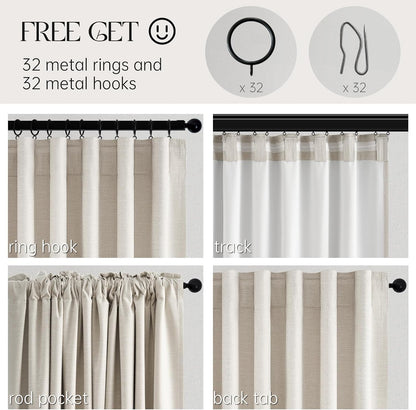 topfinel linen blackout curtains 96 inch long, boho showing dimensions