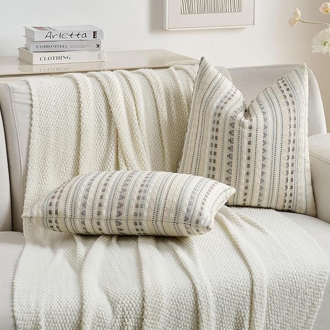 FUTEI Grey White Decorative Throw Pillow Covers 18x18 Inch Set of 2, Soft Cozy - Image 5