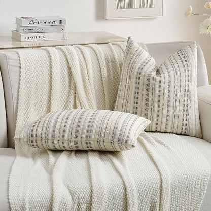 FUTEI Grey White Decorative Throw Pillow Covers 18x18 Inch Set of 2, Soft Cozy - Image 5