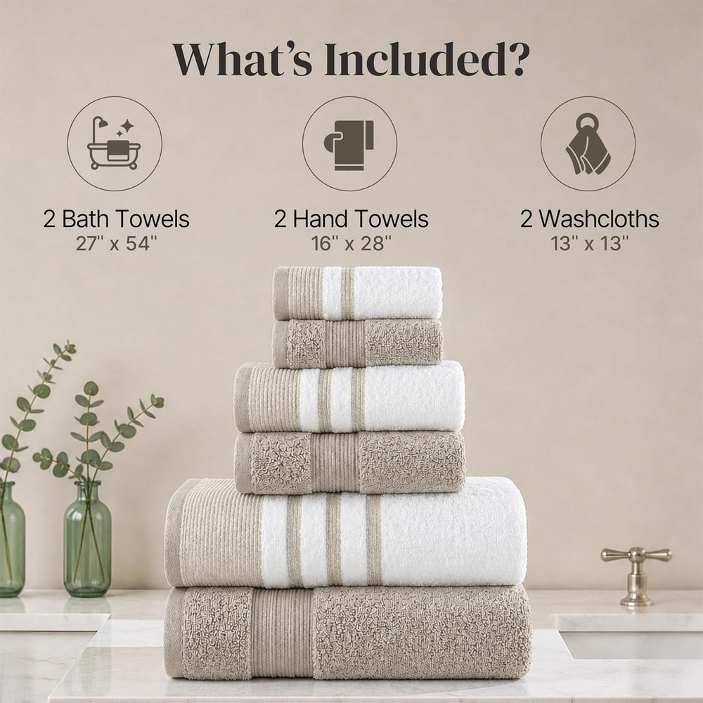 Modern Threads 6 Piece Bath Towel Set – Bathroom Towel Set with 2 Bath Towels...