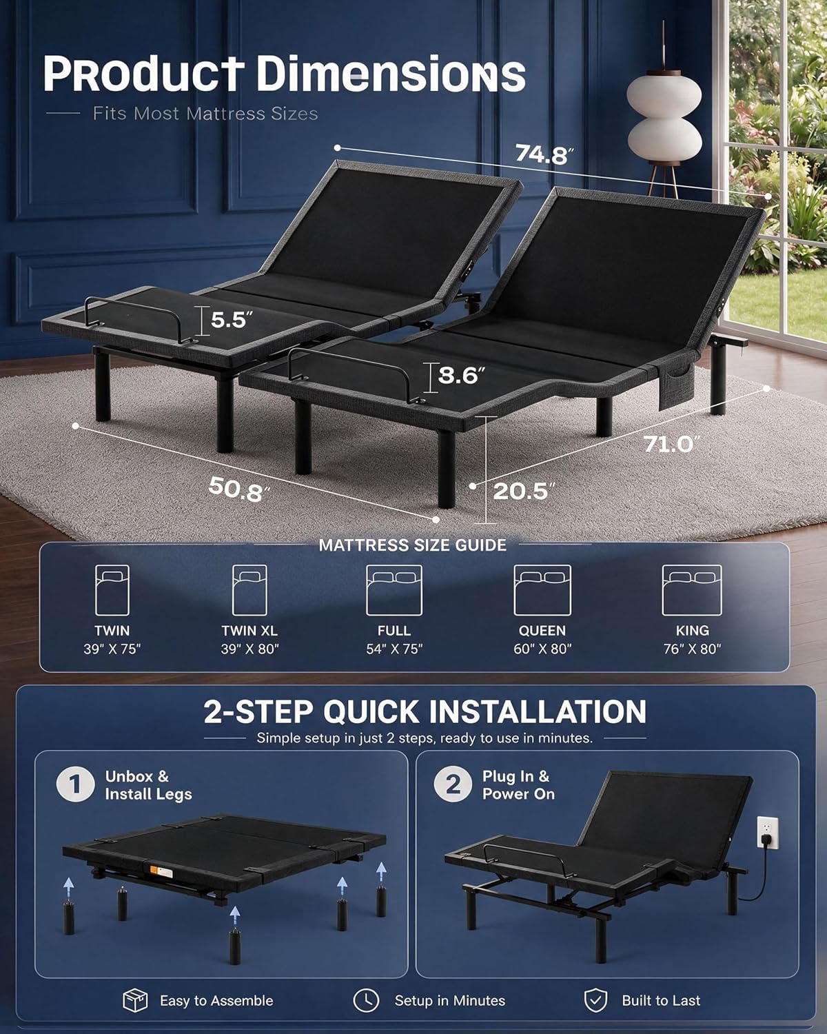 marsail split king adjustable bed frame electric bed shown in use