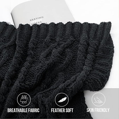 Battilo Black Throw Blanket for Couch, Cable Knit Blanket for Bed, Home Decor - Image 8