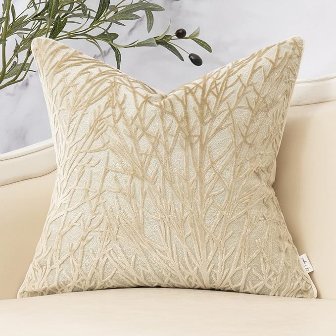 Yangest Beige Twigs Throw Pillow Cover Branches Velvet Cushion Case Neutral by Yangest