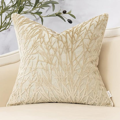 Yangest Beige Twigs Throw Pillow Cover Branches Velvet Cushion Case Neutral by Yangest