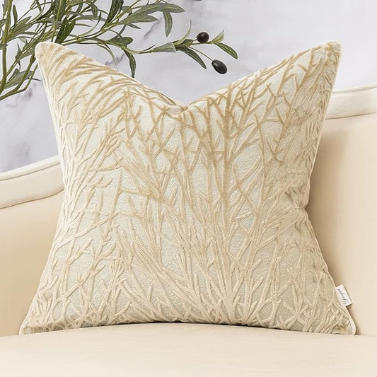 Yangest Beige Twigs Greenish Throw Pillow Cover Branches Velvet Cushion Case by Yangest