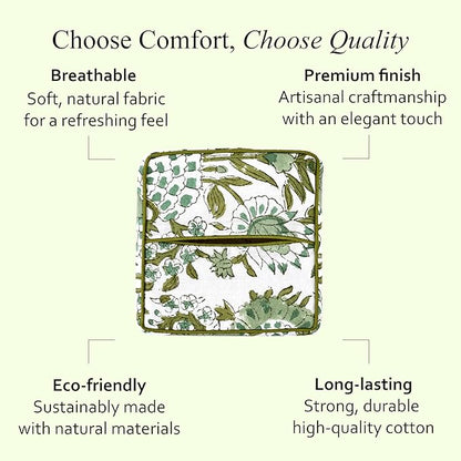 CPC Agate Green Hand Block Printed Cotton Tissue Box Cover 5" x 5" x 5.5" - Image 7