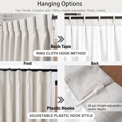 IVAPUPU Natural Pinch Pleated Ful Blackout Curtains Linen Blend Room Darkening - Image 6