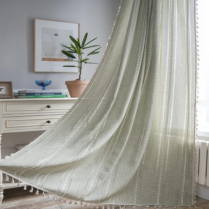 ColorBird Sage Green Long Curtains Sliding Doors Boho Drapes Farmhouse 96 by ColorBird