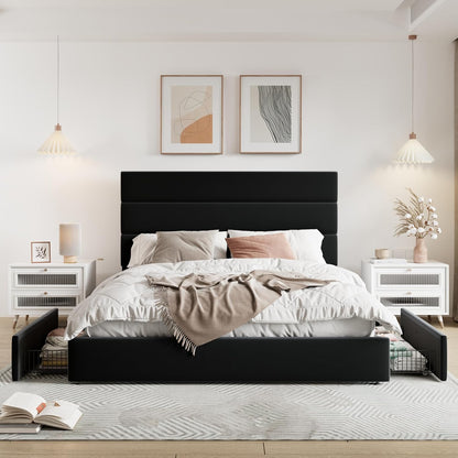 allewie modern queen size platform bed frame with, close-up detail