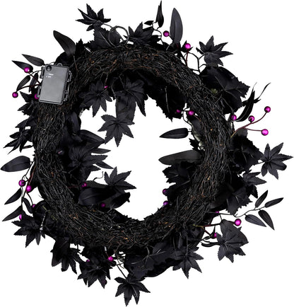 National Tree Company, 24inch Artificial Bad to The Bone Halloween Wreath, 30 Purple LED Lights,