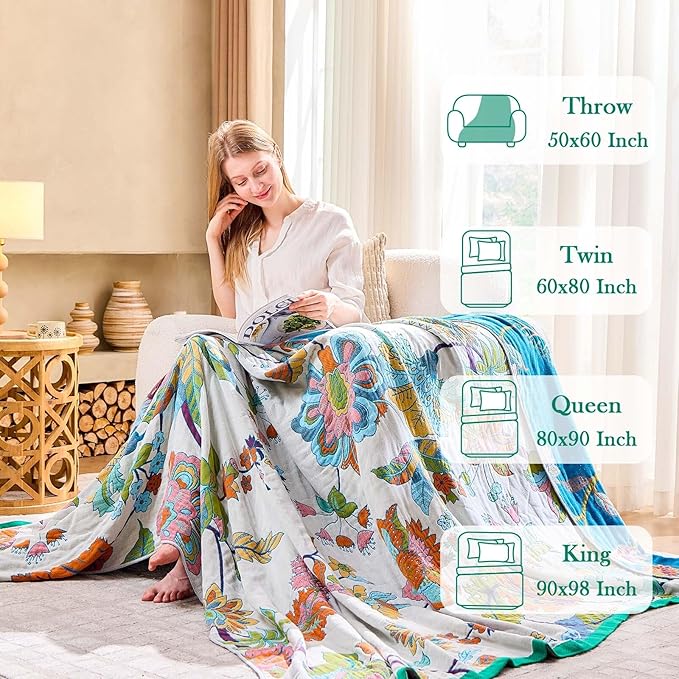 Summer Throw Blanket, 100% Cotton Muslin Breathable Woven, Farmhouse Decorative - Image 3