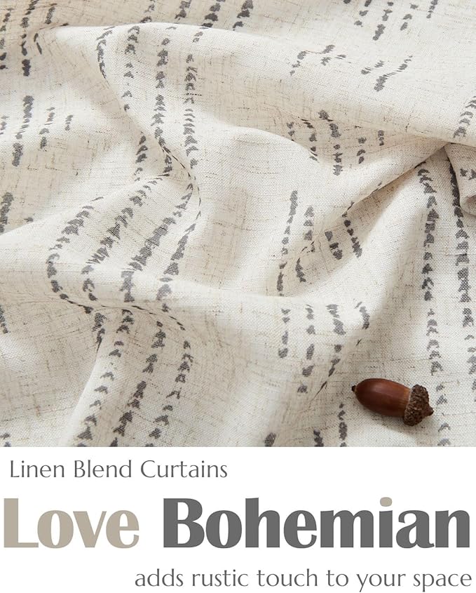 jinchan Boho Kitchen Curtains Linen Cafe Tier Curtains 36 Inch Bohemian - Image 3