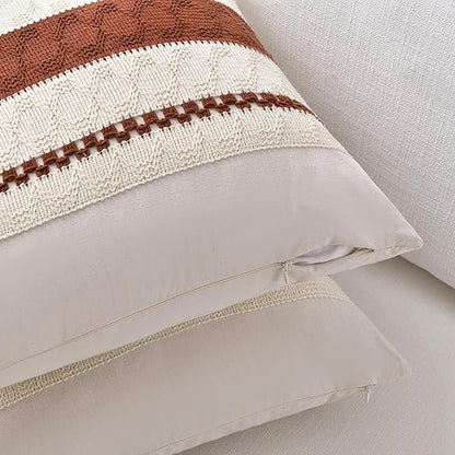Fancy Homi Set of 2 Rust Boho Decorative Throw Pillow Covers 18x18 Inch - Image 3