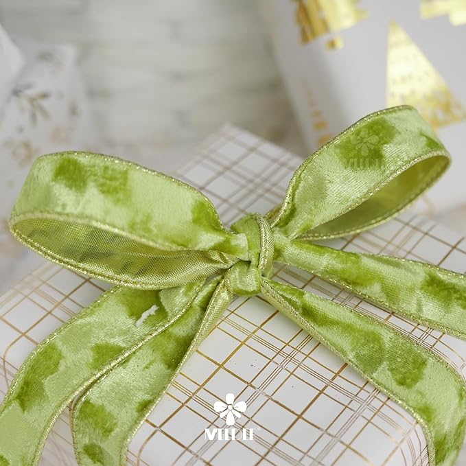 MEEDEE Moss Green and Gold Velvet Ribbon - Image 5