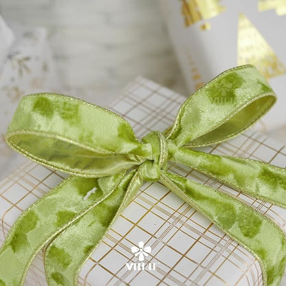 MEEDEE Moss Green and Gold Velvet Ribbon - Image 5