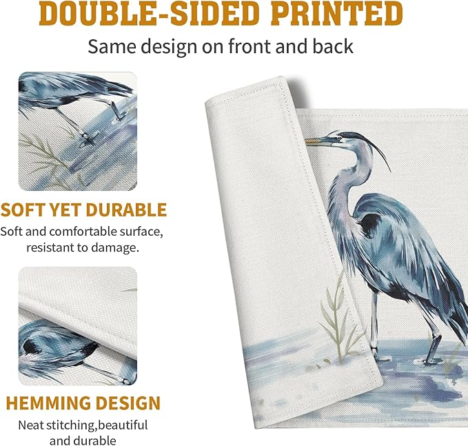 Coastal Placemats Set of 4 Summer Ocean Heron Place Mats 12x18 Inch Nautical - Image 5