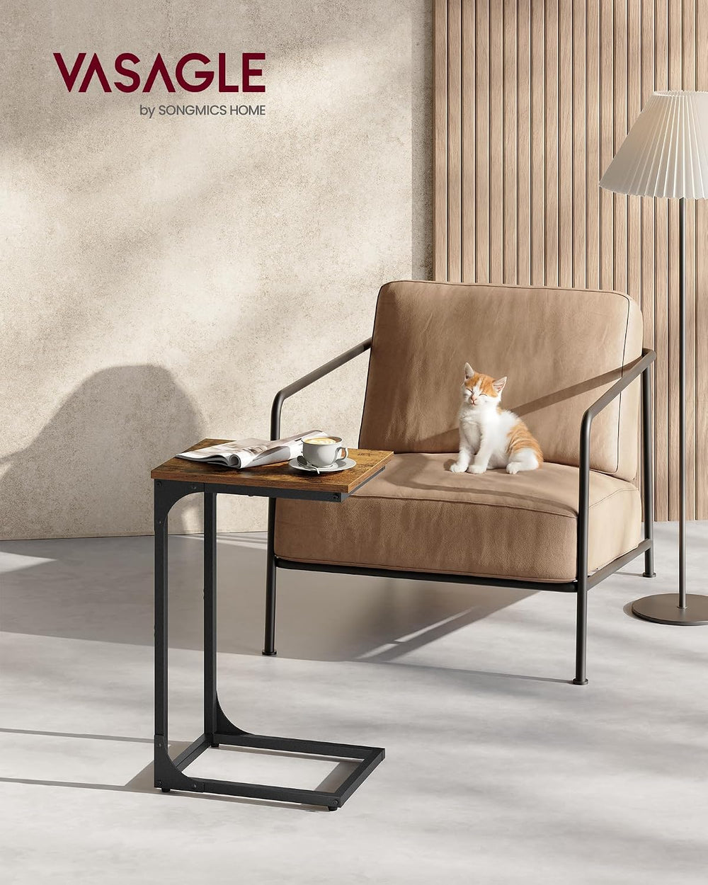 VASAGLE C-Shaped End Table, Small Sofa Side Table with Metal Frame