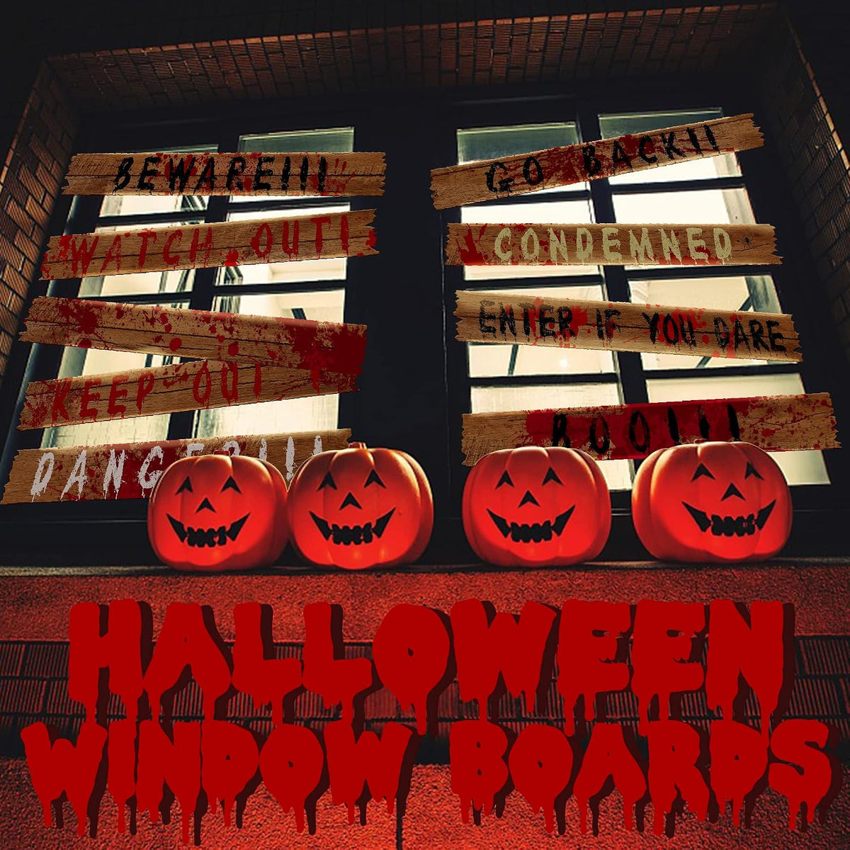 10Pcs 39"x4.7" Halloween Haunted Window Boards, Scary Window Warning Signs