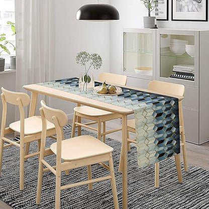 Geometric Blue Marble Table Runner Abstract Hexagon Pattern Texture Table Runner - Image 4