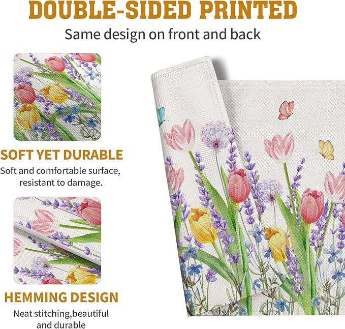 Tulip Placemats Set of 4 Spring Summer Flowers Tulips Lavender Place Mats - Image 5