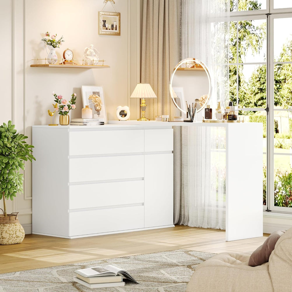 FOTOSOK White Dresser, Dresser for Bedroom, Wide Chest of Drawers