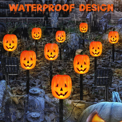 Retisee Halloween Pumpkin Pathway Markers Lights Solar Powered Pathway String Lights Light up Jack O Lantern Pumpkin Garden Stakes for Yard Lawn Tree Patio Walkway Driveway Party Decor (10 Pcs)