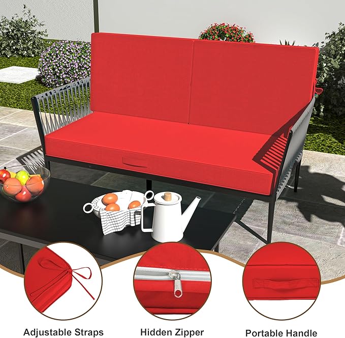 Outdoor Loveseat Cushion Set 46 x 26 Inch, Waterproof & Fade-Resistant Deep - Image 5