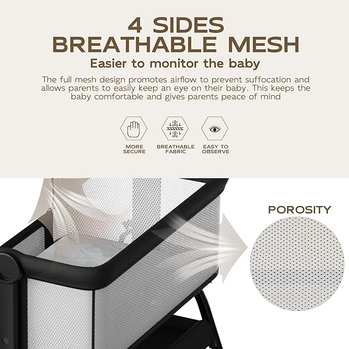 BabyBond Baby Bassinet, 3 in 1 Bassinet Bedside Sleeper - Image 4