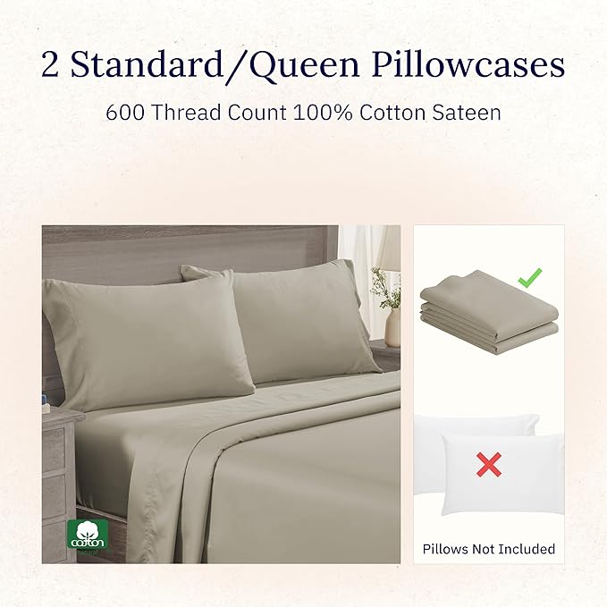 CALIFORNIA DESIGN DEN Luxuriously Soft Hotel Quality 600 Thread Count, 100% - Image 2