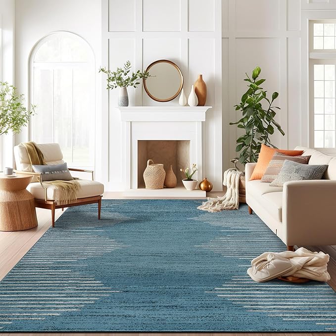 Rugshop Bohemian Stripe Stain Resistant High Traffic Living Room Kitchen by Rugshop