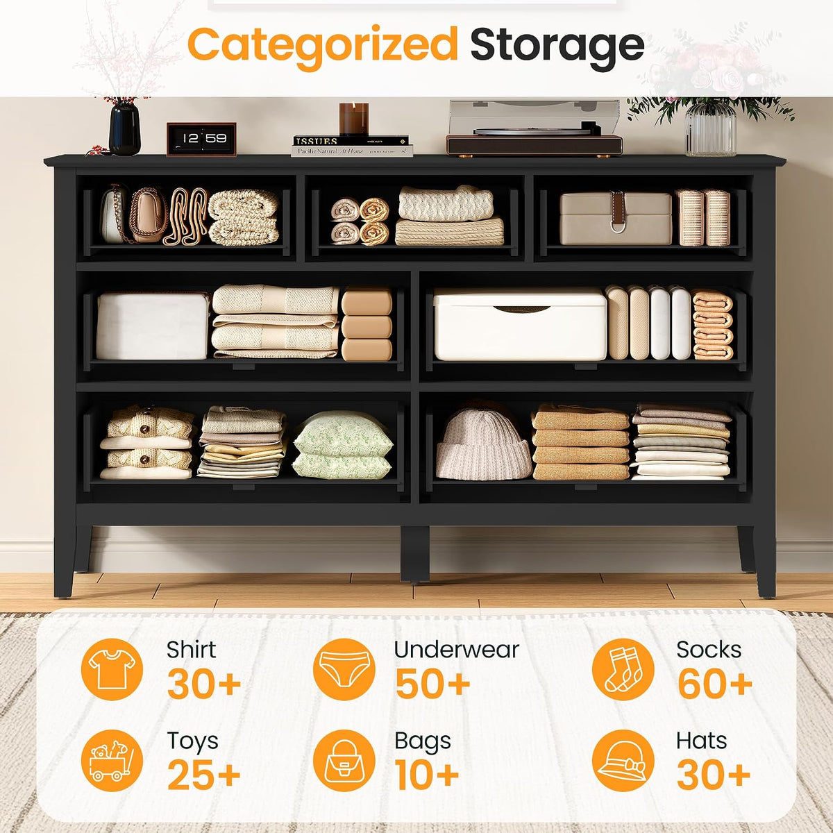 royalcraft 7 drawer dresser for bedroom, 53" wide on a desk or shelf